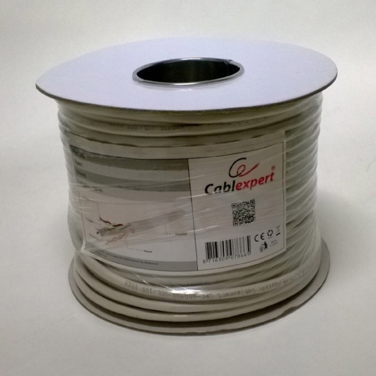 Imagine Rola cablu de retea RJ45 fir solid cat 5e 100m Cu-Al, Gembird UPC-5004E-SOL/100