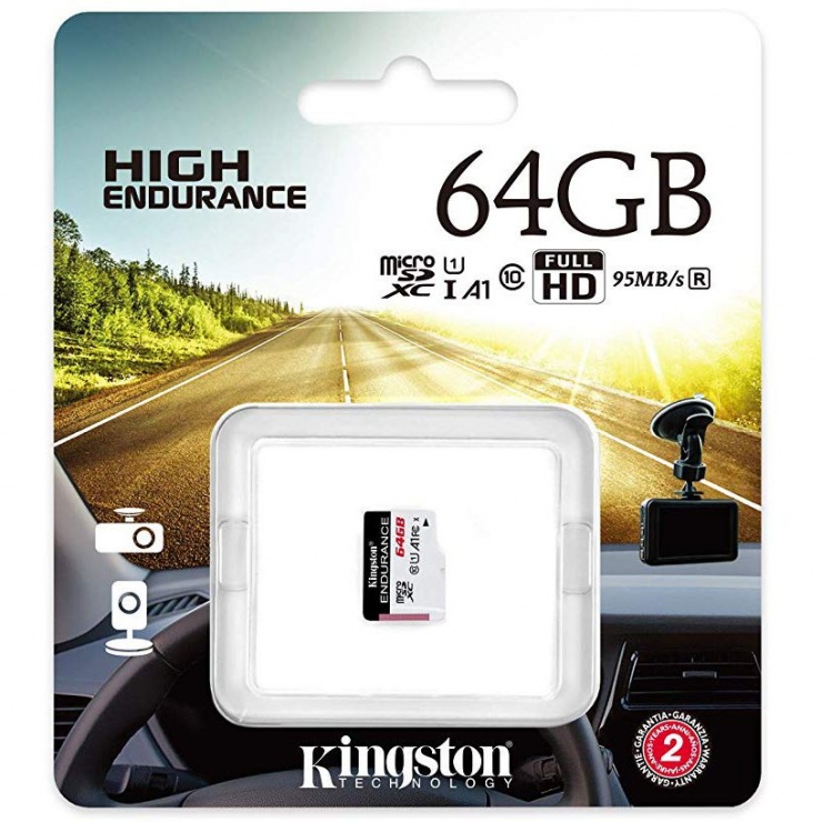 Imagine Card de memorie micro SDXC 64GB clasa 10 UHS-I High Endurance, Kingston SDCE/64GB-1