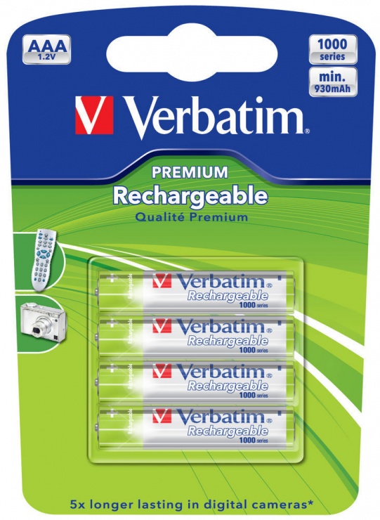 Imagine ACUMULATORI AAA (R3), 930mAh, 4 buc., Ni-MH, Verbatim 49942