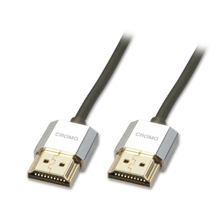 Imagine Cablu HDMI 4K 2.0 CROMO Slim cu Ethernet T-T 0.5M, Lindy L41670