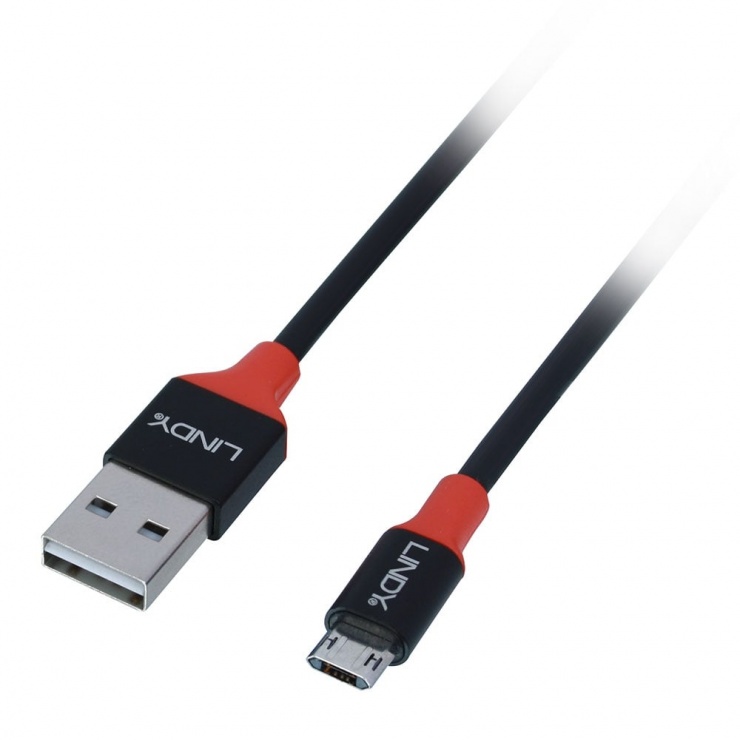 Imagine Cablu USB 2.0 la micro USB reversibil 1m Negru, Lindy L31467