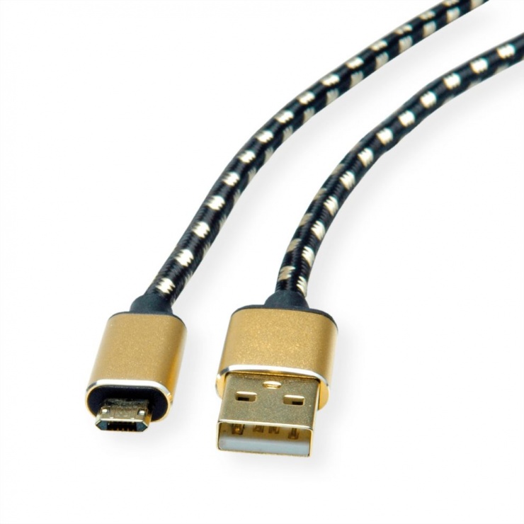 Imagine Cablu micro USB-B reversibil la USB 2.0 GOLD T-T 1.8m, Roline 11.02.8820-1