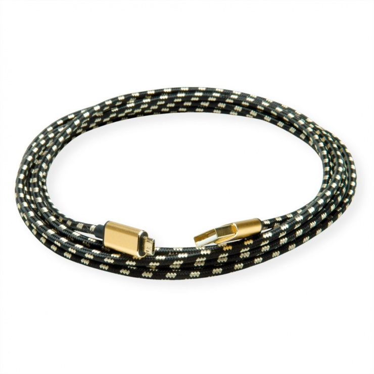Imagine Cablu micro USB-B reversibil la USB 2.0 GOLD T-T 1.8m, Roline 11.02.8820-2