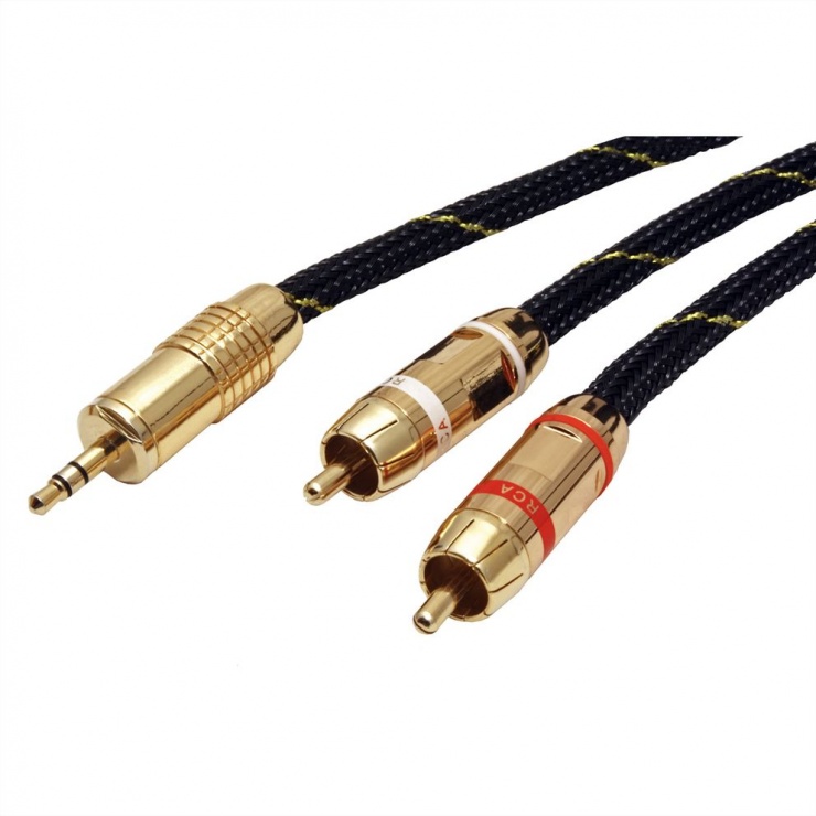 Imagine Cablu audio GOLD Jack 3.5mm Stereo la 2 x RCA ecranat T-T 10m, Roline 11.09.4279-1