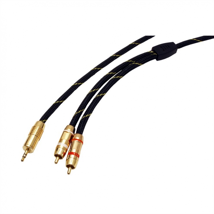 Imagine Cablu audio GOLD Jack 3.5mm Stereo la 2 x RCA ecranat T-T 2.5m, Roline 11.09.4273-2