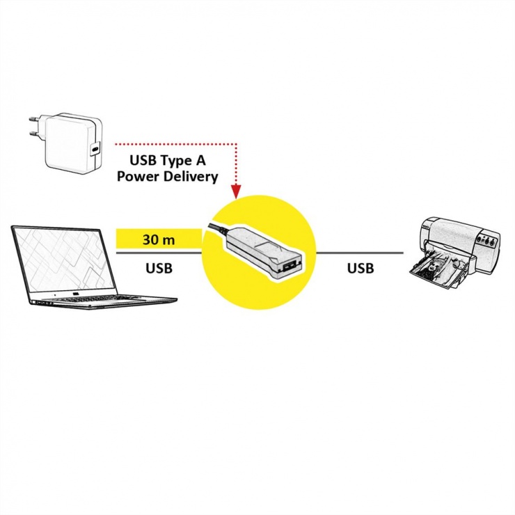 Imagine Cablu prelungitor USB 3.1 Gen 1 (AOC) Activ T-M  30m, Roline 12.04.1079-2