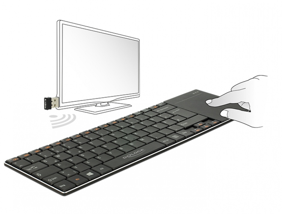 Imagine Tastatura wireless pentru Smart TV si PC Windows cu Touchpad 6 mm, Delock 12454