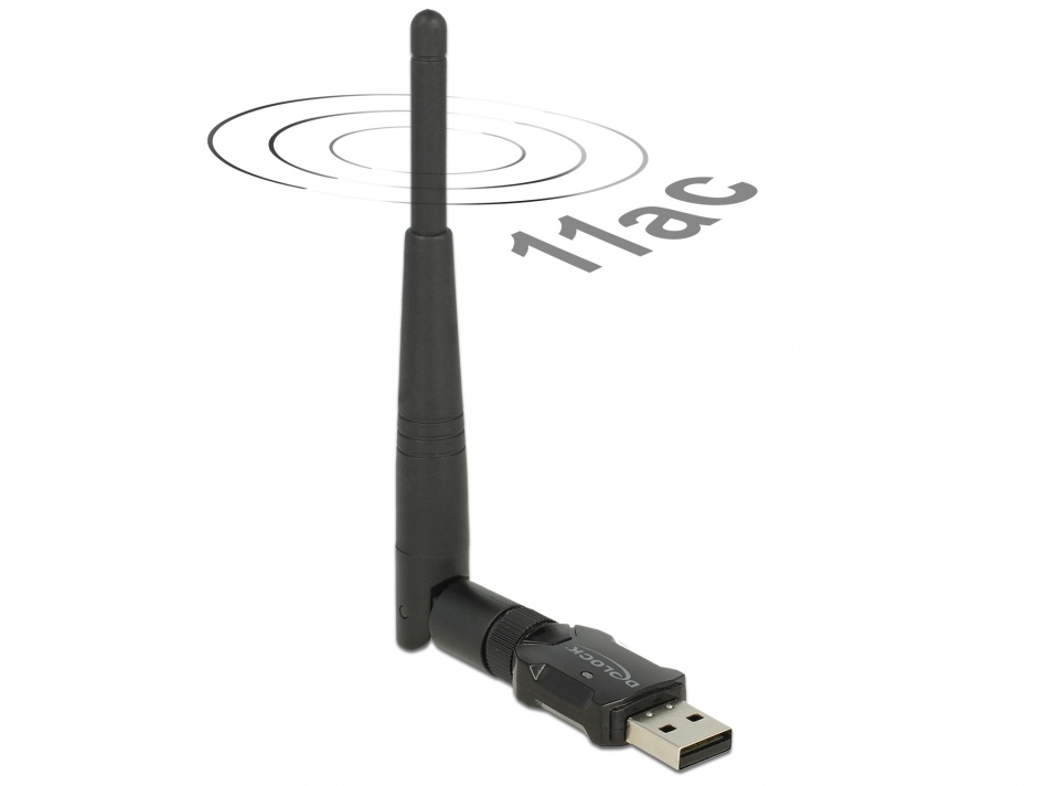 Imagine Placa retea USB 2.0 Dual Band WLAN ac/a/b/g/n 433 Mbps cu 1 antena externa, Delock 12462