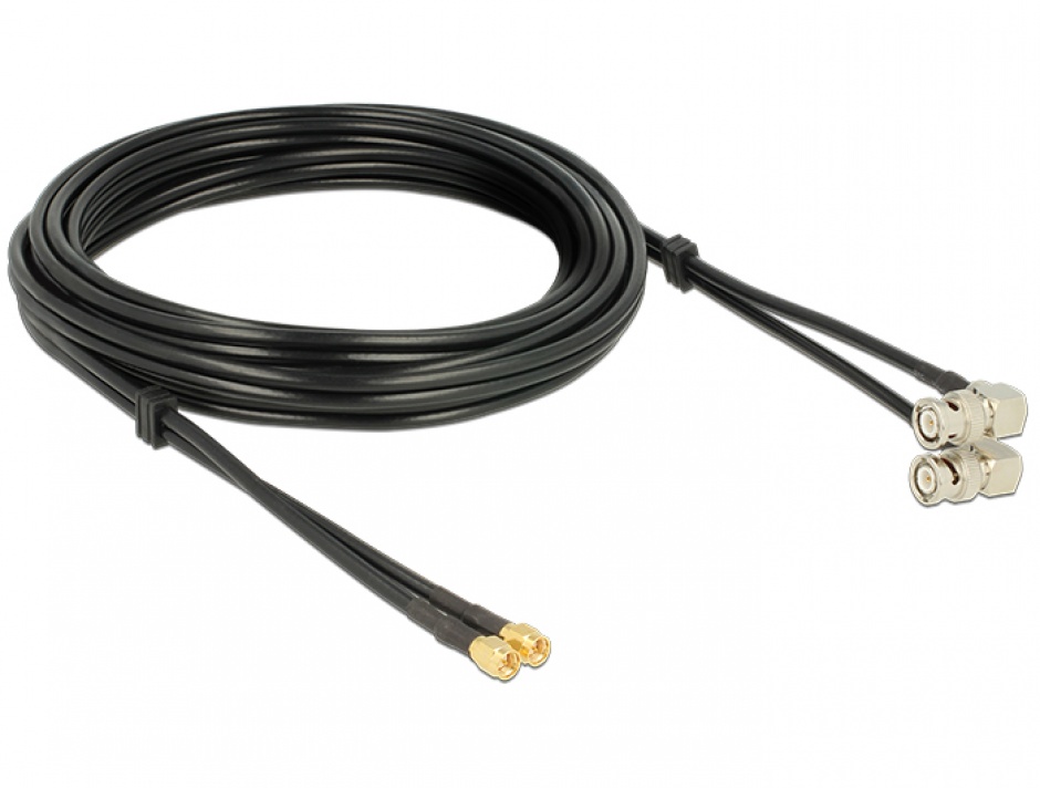 Imagine Cablu dublu antena SMA plug la BNC plug 90° RG-58 A/U 5 m, Delock 12470