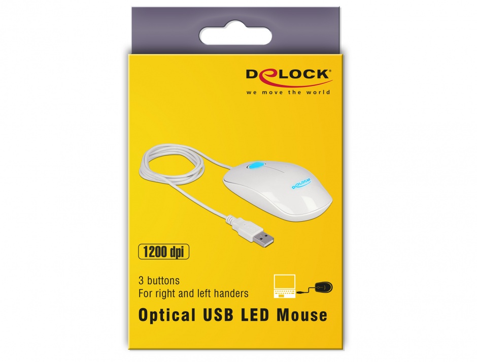 Imagine Mouse optic Alb pe USB cu LED, Delock 12537