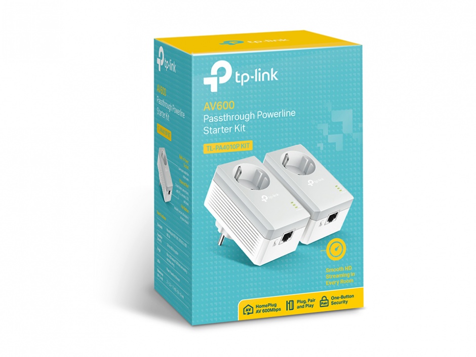 Imagine Kit Adaptor Powerline 500Mbps cu priza incorporata, TP-LINK TL-PA4010PKIT-1