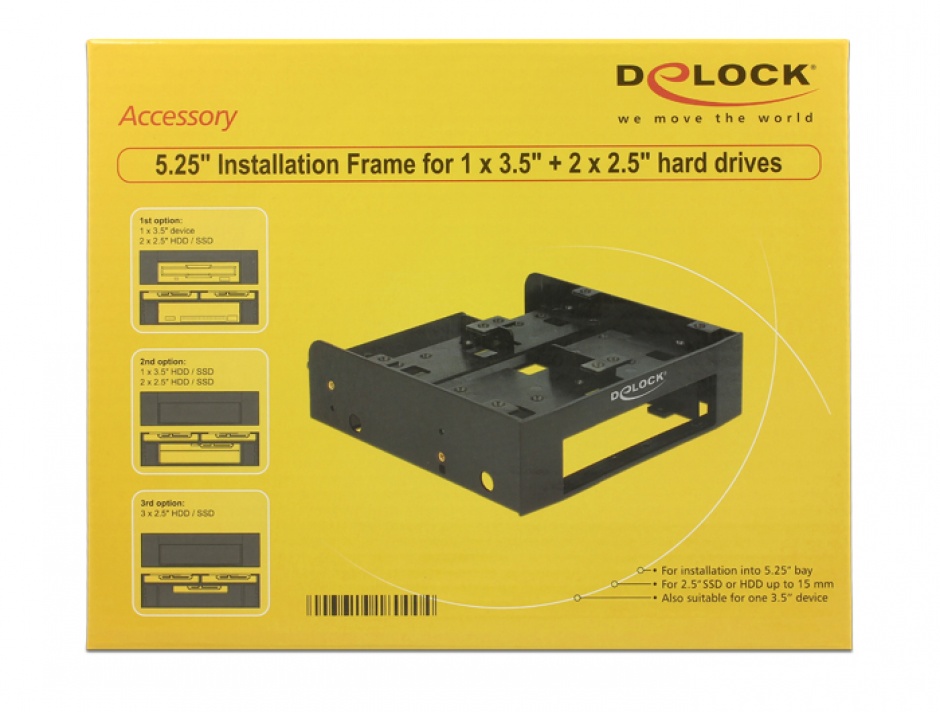 Imagine Installation Frame 5.25" pentru 1 x 3.5" HDD + 2 x 2.5" HDD, Delock 18000