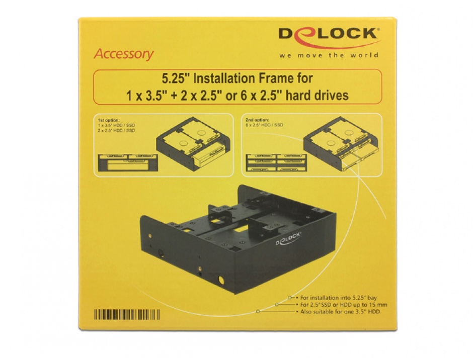 Imagine Installation Frame 5.25" pentru 1 x 3.5" HDD + 2 x 2.5" HDD sau 6 x 2.5" HDD, Delock 18217