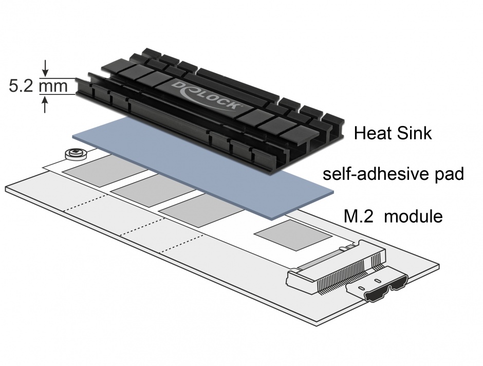 Imagine Cooler (ventilator) flat 70 mm din aluminiu pentru SSD M.2, Delock 18285 