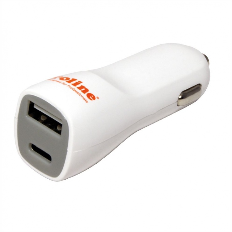 Imagine Incarcator auto cu Quick/Fast Charge (incarcare rapida) 1 x USB-A + 1 x USB-C, Roline 19.07.1053