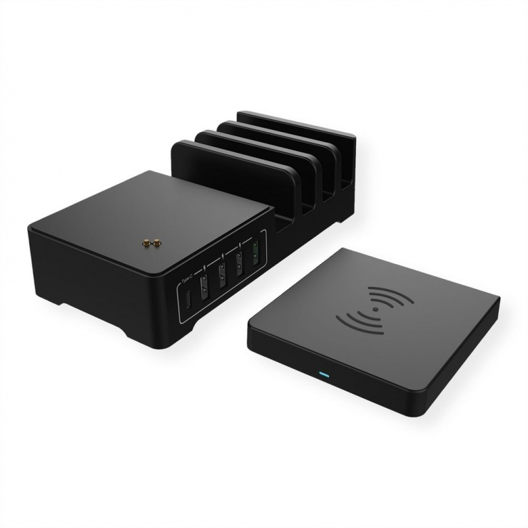 Imagine Statie de incarcare (incarcator priza) cu 5 x USB + Pad incarcare wireless 10W, Roline 19.11.1012