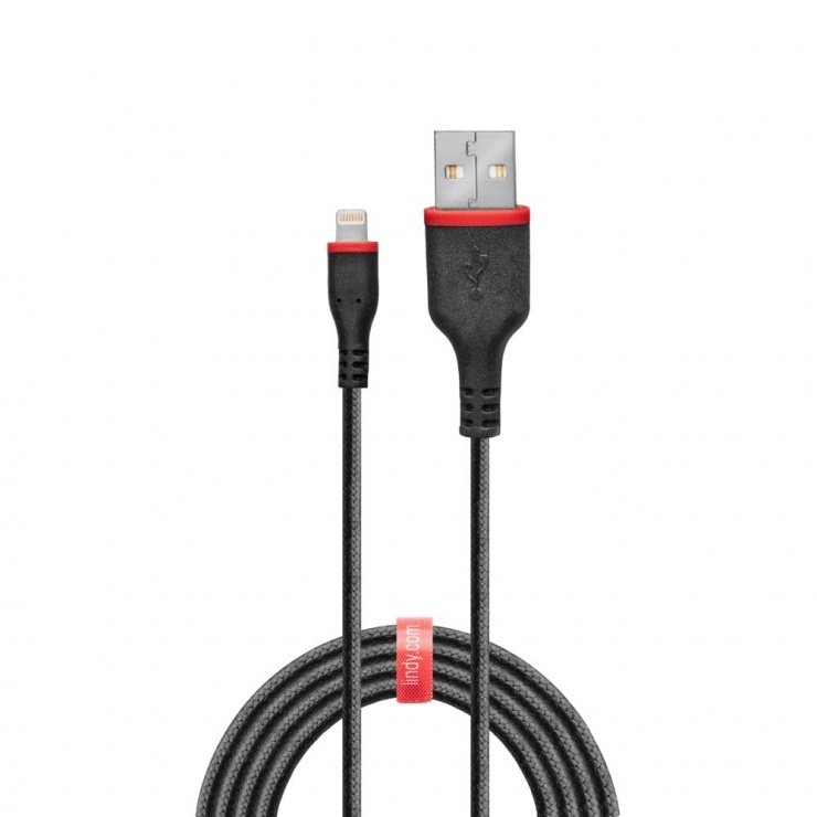 Imagine Cablu de date + incarcare USB la iPhone Lightning rezistent 0.5m Negru, Lindy L31290