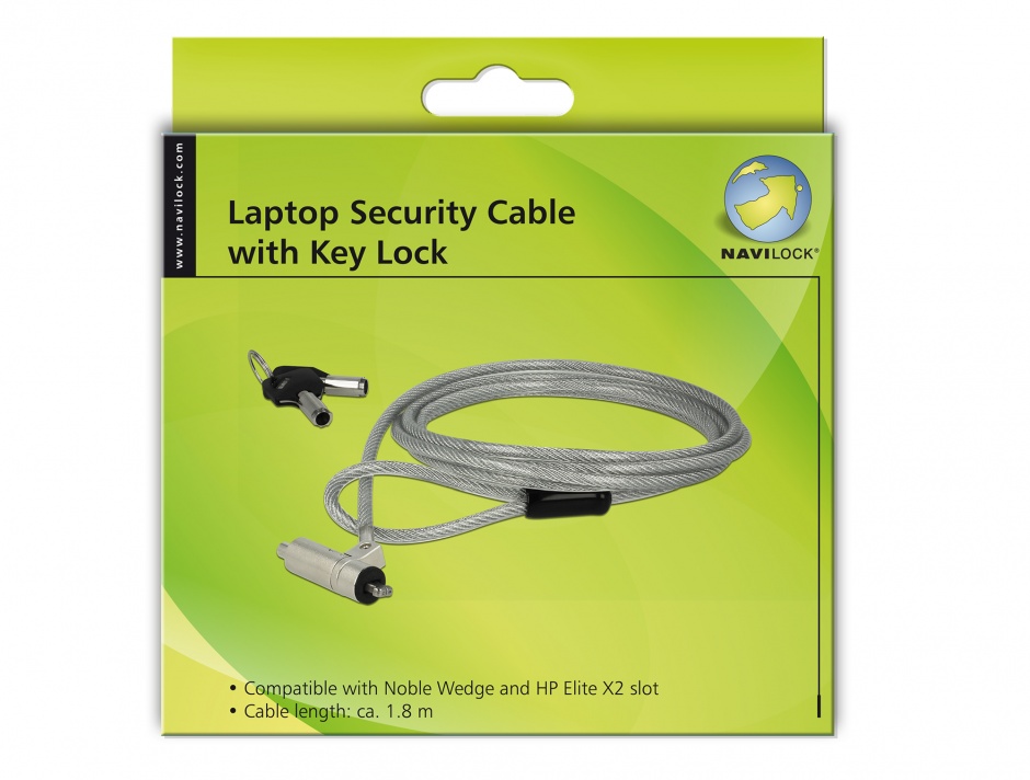Imagine Cablu de securitate notebook cu cheie pentru Noble Wedge & HP Elite X2, Navilock 20654