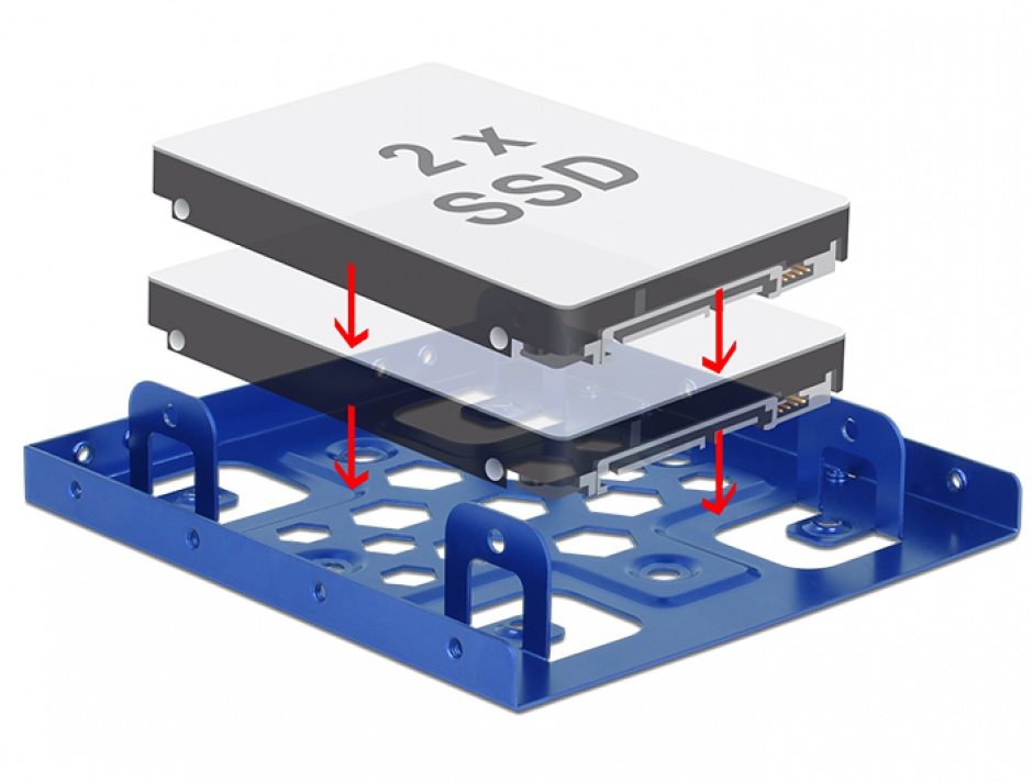 Imagine Kit de instalare 2 x 2.5" HDD in bay 3.5" albastru aluminiu, Delock 21335