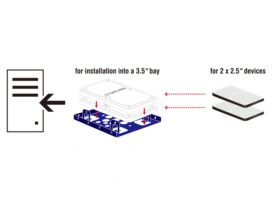 Imagine Kit de instalare 2 x 2.5" HDD in bay 3.5" albastru aluminiu, Delock 21335