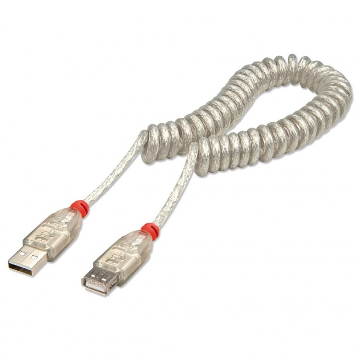 Imagine Cablu prelungitor USB 2.0 T-M spiralat 0.2m, Lindy L31927