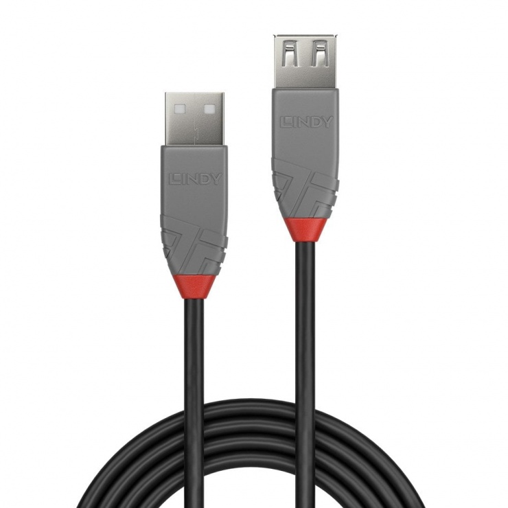 Imagine Cablu prelungitor USB 2.0 T-M 3m Anthra Line, Lindy L36704-1