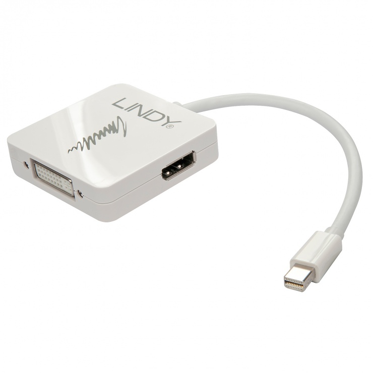 Imagine Adaptor Mini Displayport 1.2 la Displayport, HDMI & DVI-D activ, Lindy L41039