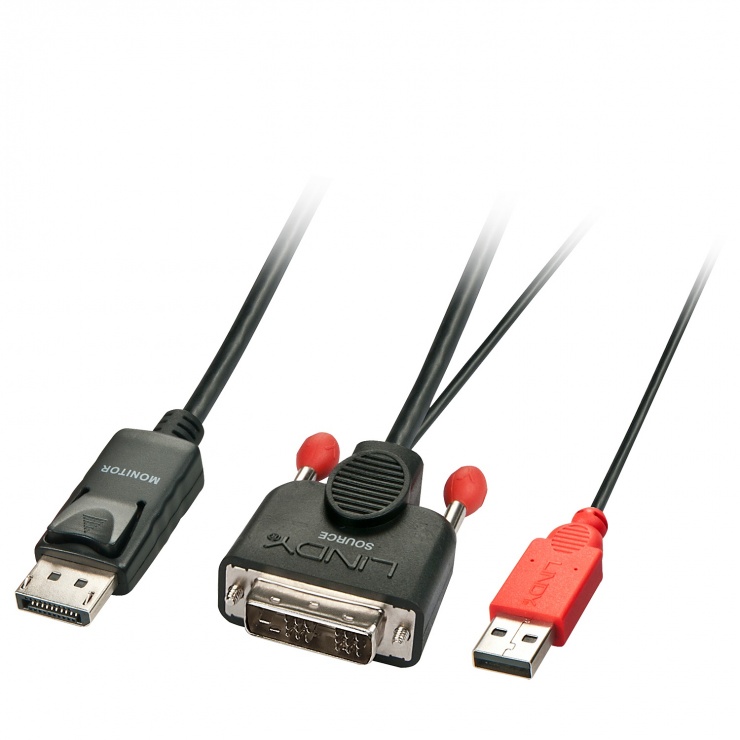 Imagine Cablu DVI-D la Displayport activ T-T 3m Negru, Lindy L41978