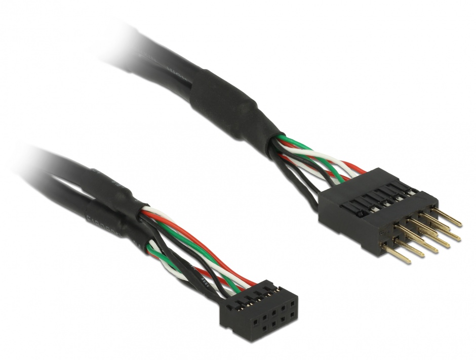 Imagine Cablu USB 2.0 pin header 2.00 mm 10 pini la USB 2.0 pin header 2.54 mm 10 pini M-T 12cm, Delock 41977