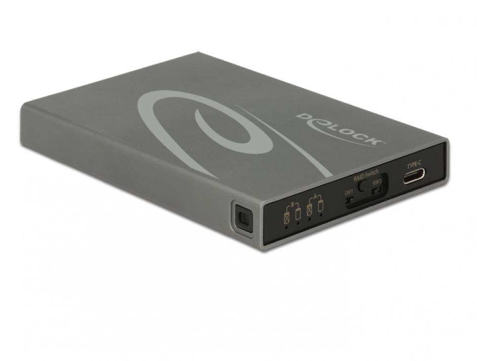 Imagine Rack extern 2 x mSATA SSD la USB 3.1 Gen 2 USB-C cu RAID, Delock 42590