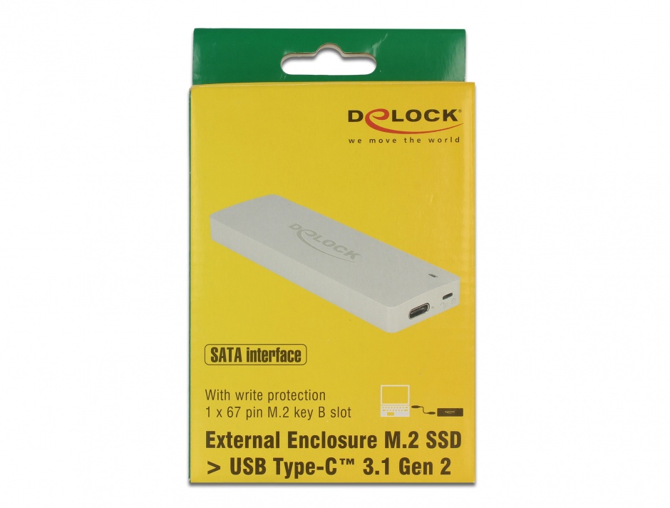 Imagine Rack extern M.2 Key B 42/60/80 mm SSD la USB tip C cu protectie la scriere, Delock 42599