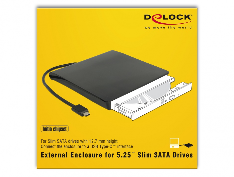 Imagine Rack extern USB-C pentru dispozitive 5.25" Slim SATA 12.7mm Negru, Delock 42601