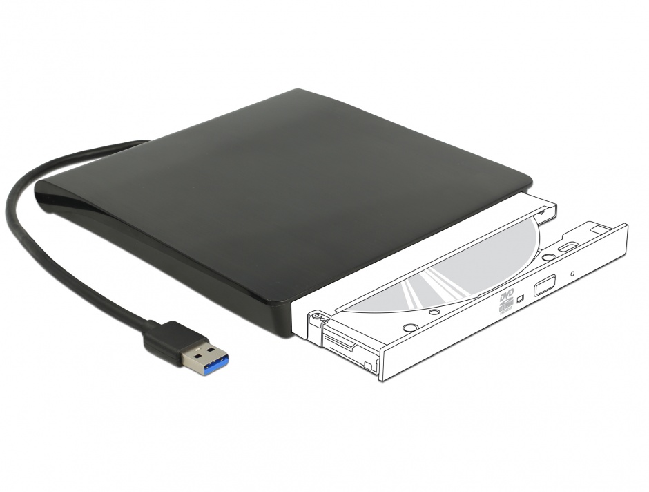 Imagine Enclosure extern pentru dispozitive 5.25" Slim SATA 12.7 mm la USB-A Negru, Delock 42602