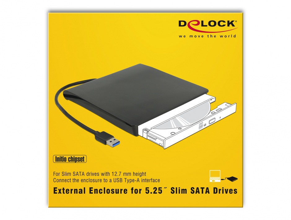 Imagine Enclosure extern pentru dispozitive 5.25" Slim SATA 12.7 mm la USB-A Negru, Delock 42602