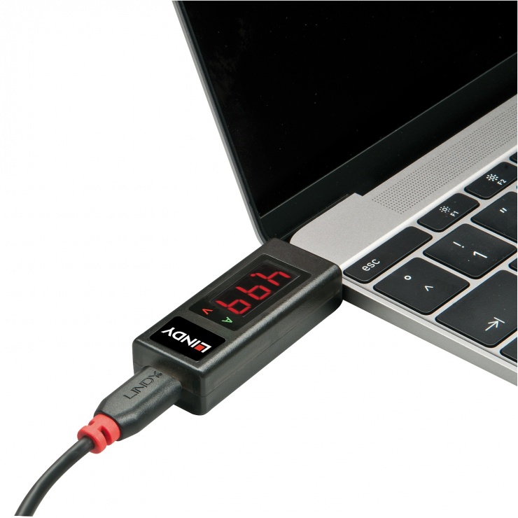 Imagine Adaptor USB tip C cu LED indicator pentru Voltaj si Amperaj, Lindy L43050-1