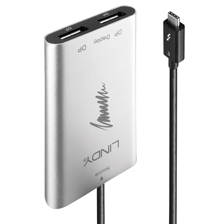 Imagine Adaptor Thunderbolt 3 (USB-C) la 2 x Displayport 4K60Hz v1.2, Lindy L43901