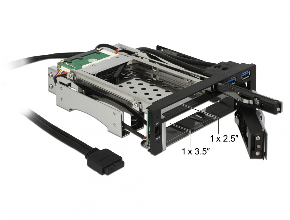 Imagine Rack intern 5.25" pentru HDD SATA 2.5" + 3.5", 2xUSB 3.0, Delock 47209