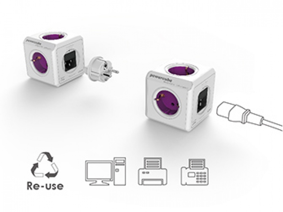 Imagine Prelungitor Power Cube ReWirable USB 4 prize + 2 x USB + 4 adaptoare priza, Allocacoc-6