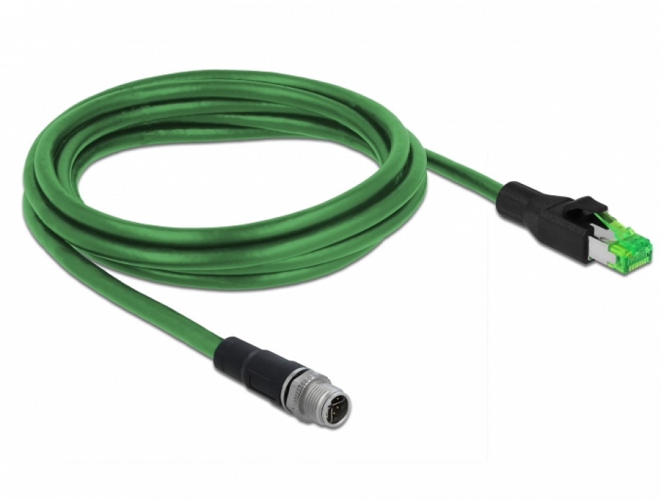 Imagine Cablu de retea M12 4 pini D-coded la RJ45 PVC 2m, Delock 85438-1