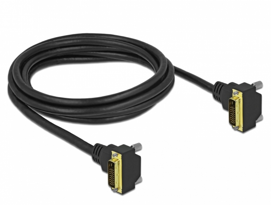 Imagine Cablu DVI-D Dual Link 24+1 pini unghi 90 grade T-T 2m Negru, Delock 85898