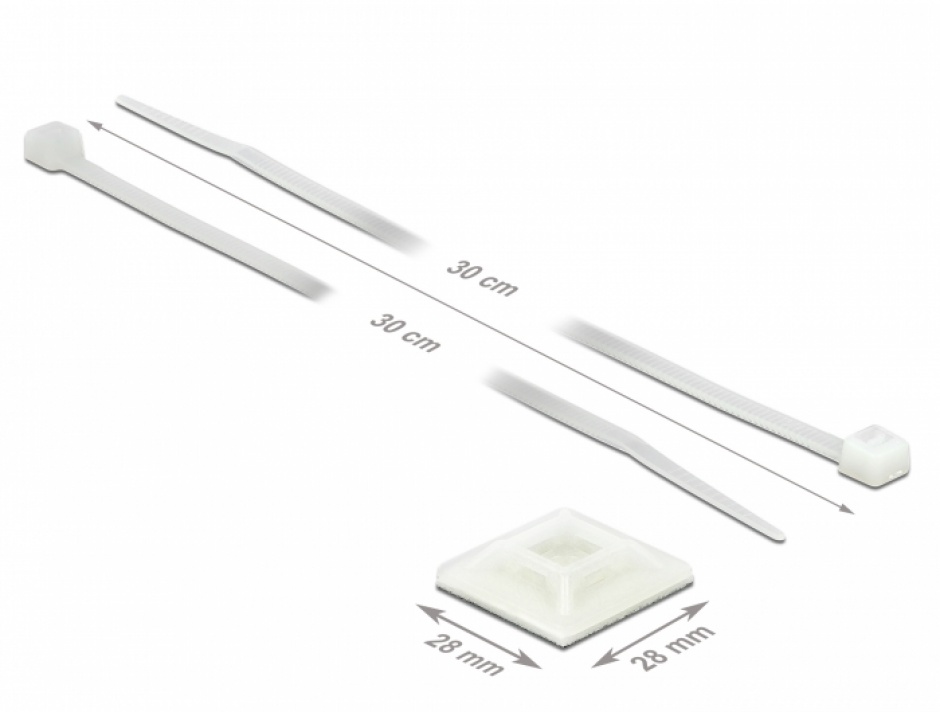 Imagine Set 10 bride 300 x 3.4 mm + suport prindere 28 x 28 mm Alb, Delock 18833