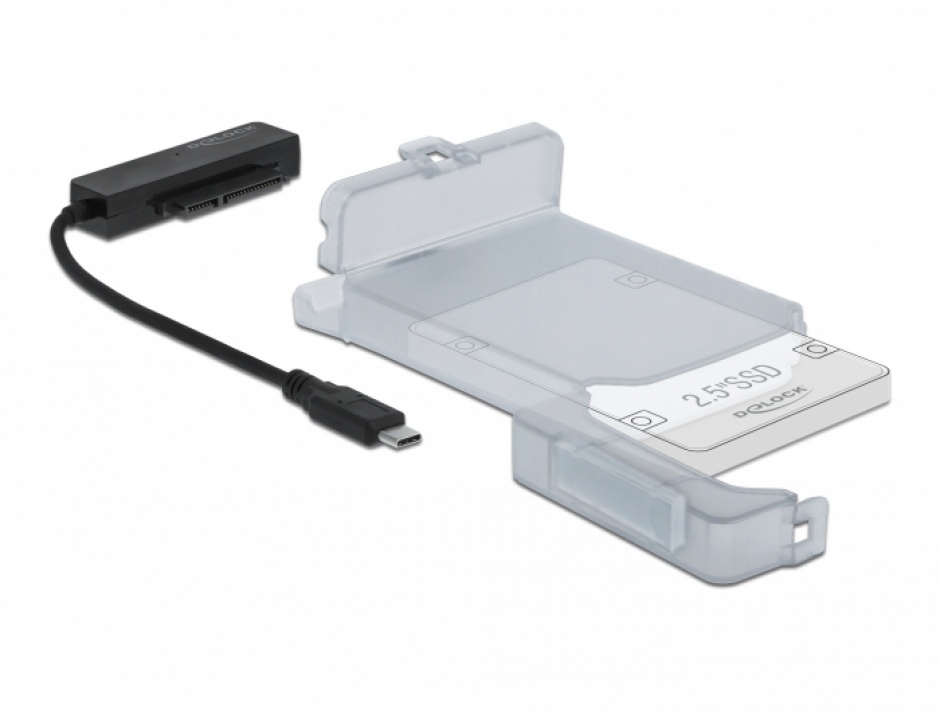 Imagine Adaptor USB 3.0-C la SATA III pentru HDD 2.5" cu carcasa protectie 15cm, Delock 64084