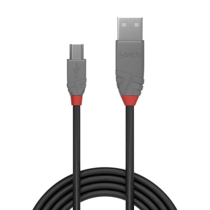 Imagine Cablu USB 2.0 la mini USB-B 5m T-T Anthra Line, Lindy L36725
