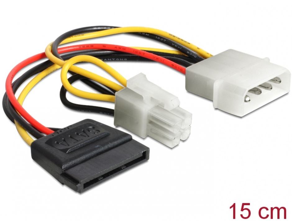 Imagine Cablu de alimentare Molex la SATA 15 pini + P4 15cm, Delock 60127