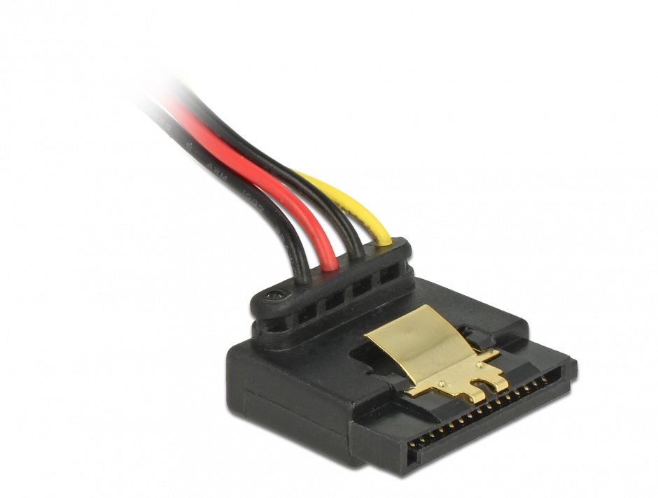 Imagine Cablu de alimentare SATA 15 pini la 2 x SATA drepte + 1 x unghi sus + 1 x unghi jos 15cm, Delock 601