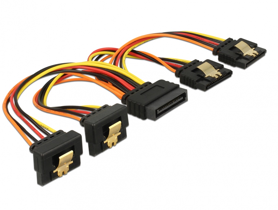Imagine Cablu de alimentare SATA 15 pini la 2 x SATA drept + 2 x SATA unghi jos 15cm, Delock 60150