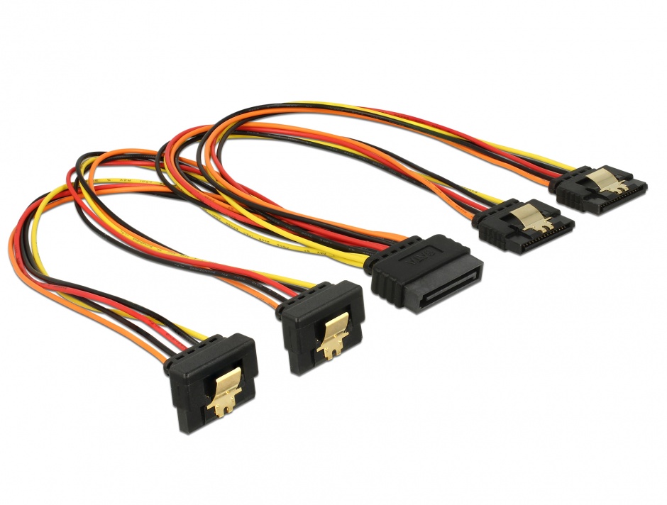 Imagine Cablu de alimentare SATA 15 pini la 2 x SATA drept + 2 x SATA unghi jos 30cm, Delock 60151
