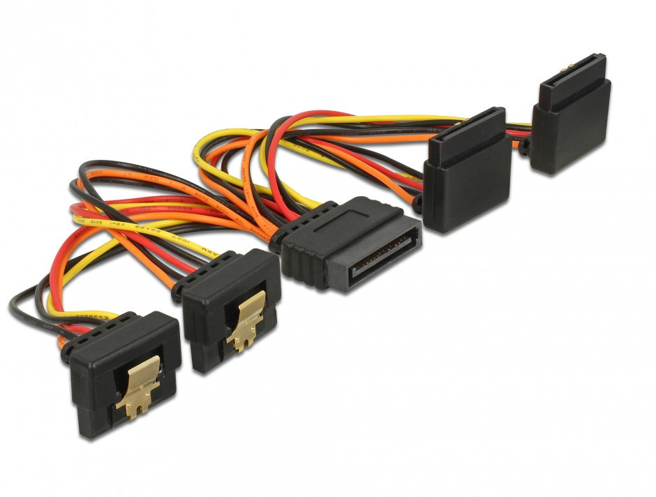 Imagine Cablu de alimentare SATA 15 pini la 2 x SATA unghi sus + 2 x SATA unghi jos 15cm, Delock 60153
