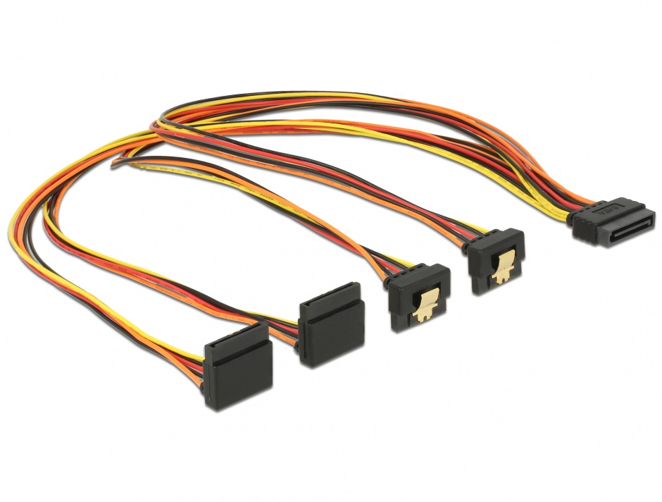 Imagine Cablu de alimentare SATA 15 pini la 2 x SATA unghi sus + 2 x SATA unghi jos 50cm, Delock 60155