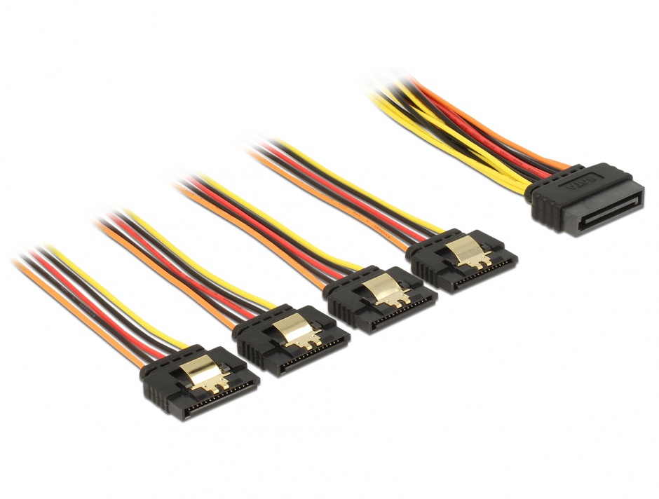 Imagine Cablu de alimentare SATA 15 pini la 4 x SATA 15cm, Delock 60156